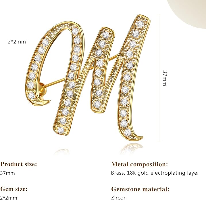 Cicy Bell A-Z Initial 26 Letter Brooch Pins 18k Gold Plated Cubic Zirconia Breastpin Name Personalized Gifts for Women Men