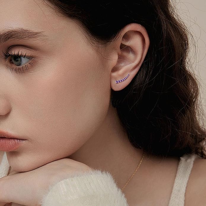 Climber Earrings for Women 925 Sterling Silver Ear Crawler Earrings White/Yellow/Rose Gold Plated Cubic Zirconia Earrings Jewelry
