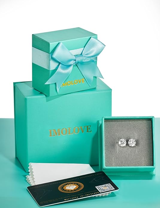 IMOLOVE Moissanite Stud Earrings for Women in Sterling Silver Hypoallergenic 1-3CT D Color Round Cut Moissante Earrings