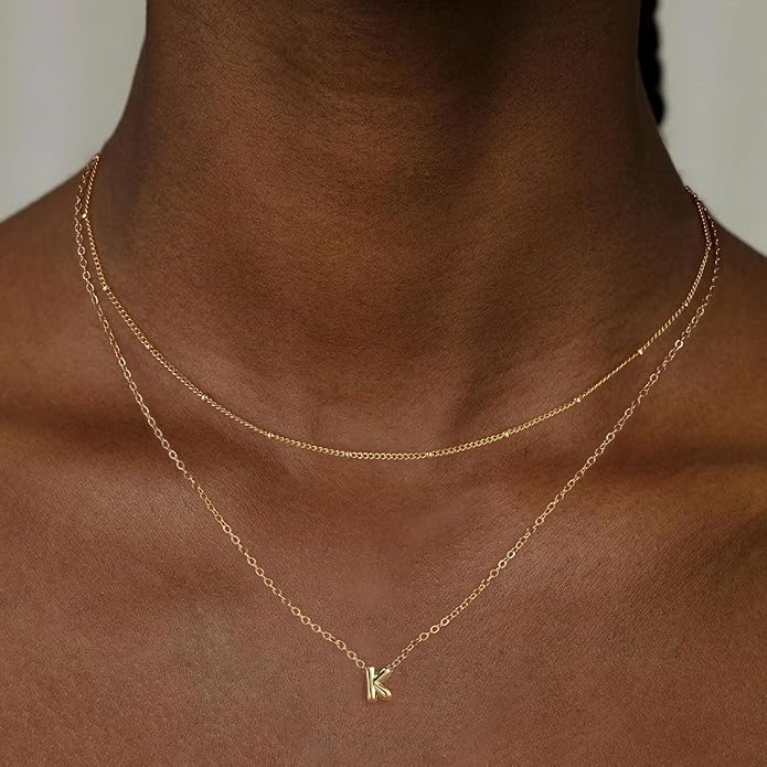 Bubble Letter Necklace Layered Initial Necklaces for Women Dainty Cute Choker Pendant Stack Jewelry Teen Gift Trendy Stuff