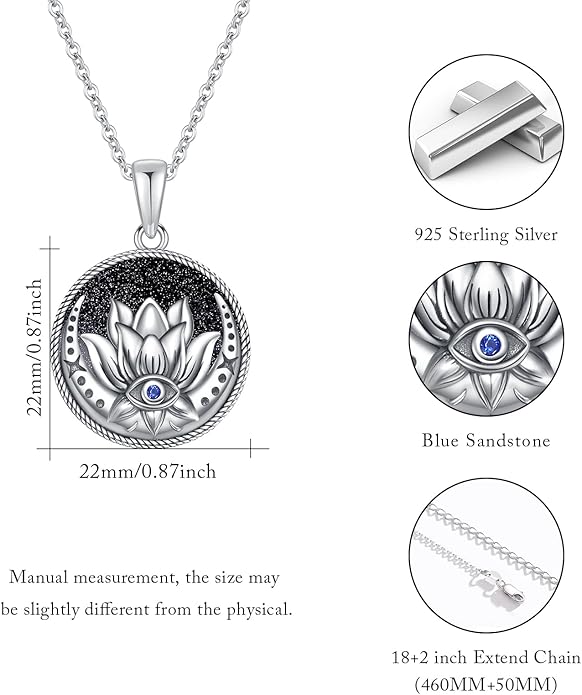 Evil Eye Necklace for Women 925 Sterling Silver, Protection Necklace with Blue Evil Eye Charm, Evil Eye/Lotus Pendant Jewelry, Birthday Christmas Gifts for Her