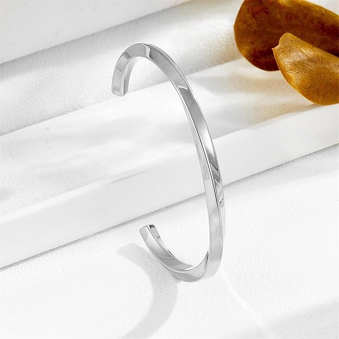 Kim Carrey S925 Sterling Silver Bracelet, Open Bangle Cuff Design, Men's Stacked Bracelets Gift Jewelry for My Man