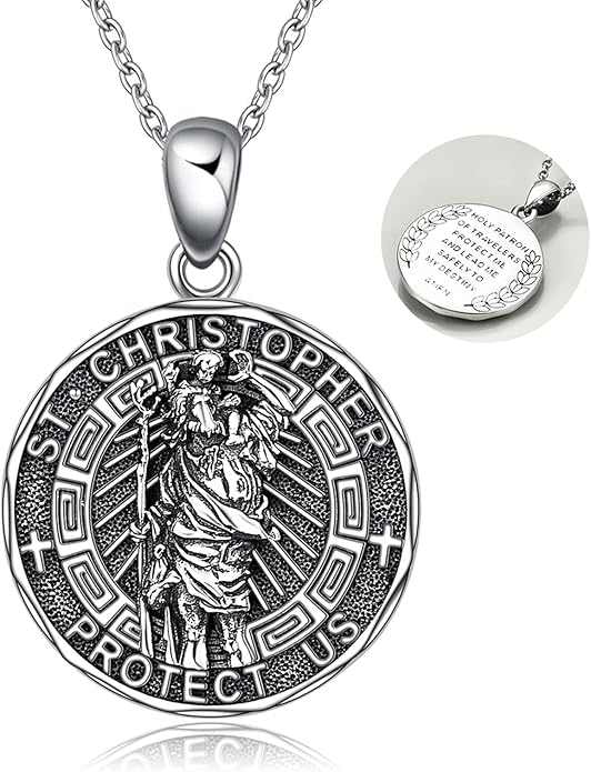 YFN Patron Saint Necklace Sterling Silver Amulet Medal Pendant Religious Protector Jewelry Gifts for Women Men