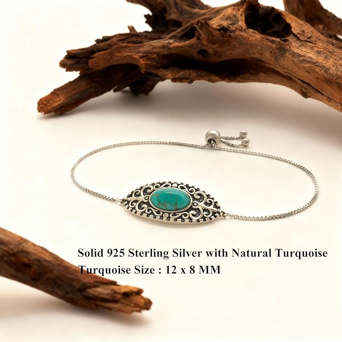 12x8MM Genuine Turquoise Bracelet for Women 925 Sterling Silver Blue Green Square Gemstone Adjustable Boho Bracelets 6 to 8 Inch