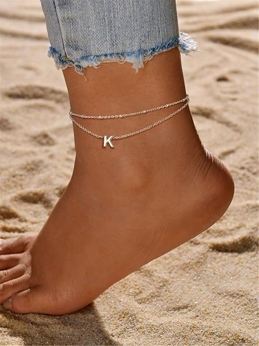 FaithHeart Initial Ankle Bracelets for Women, Waterproof 14k Gold Plated Initial Anklets Non Tarnish Stainless Steel Layered Anklet Summer Beach Foot Jewelry
