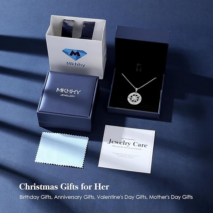 Mkhhy Compass Necklace for Women Jewelry For Her White Gold and Yellow Gold I'd Be Lost Without You(18k Real Gold Filled With S925)
