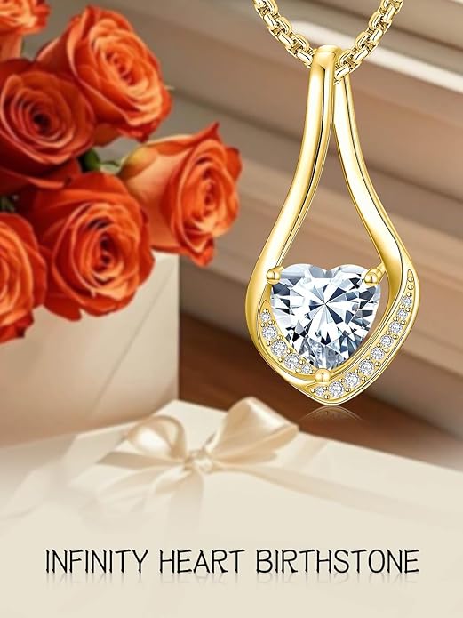 Birthstone Necklaces for Women,18k Yellow/White Gold Plated Forever Love Heart Infinity Pendant Necklace Anniversary Jewelry Christmas Birthday Gifts for Women Her Wife Girlfriend