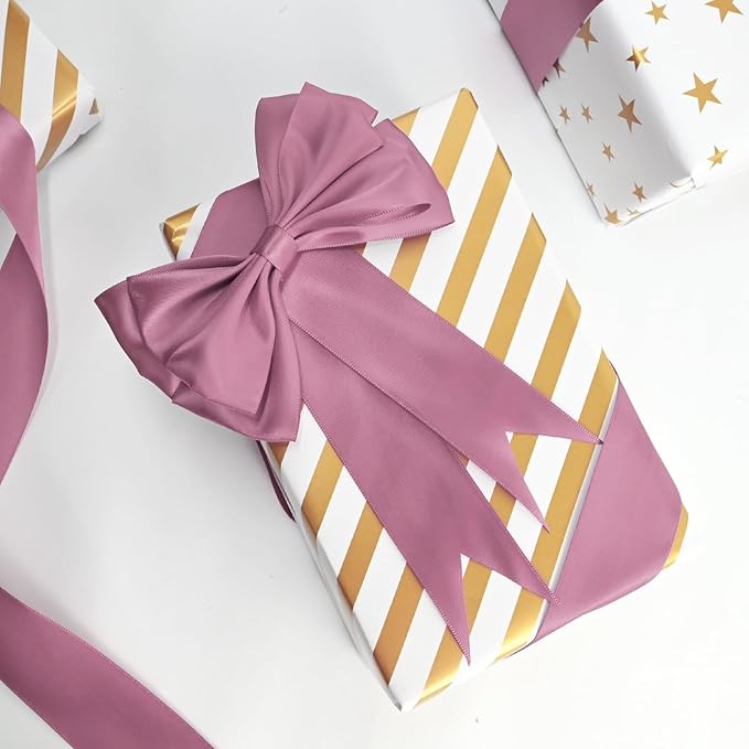 LEEQE Double Face Rose Mauve Satin Ribbon 1-1/2 inch X 25 Yards Polyester Rose Mauve Ribbon for Gift Wrapping Very Suitable for Weddings Party Hair Bow Invitation Decorations and More