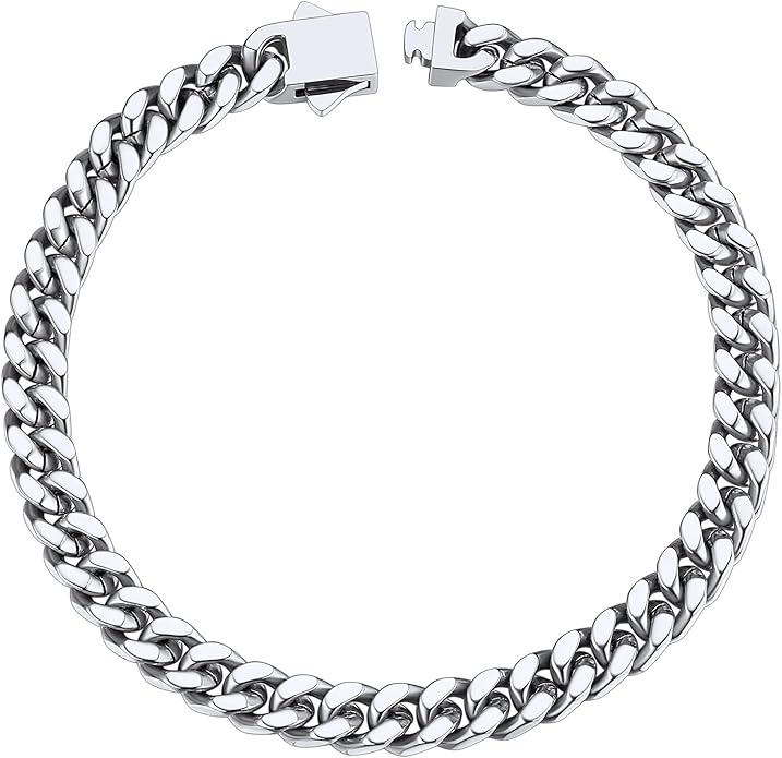 ChainsHouse Stainless Steel Cuban Link Bracelet for Men, 5mm/7mm/9mm/12mm Width, 7.5"/8.3"/9" Length, Black/18K Gold Plated Chain Wrist Bracelets for Men, with Gift Box