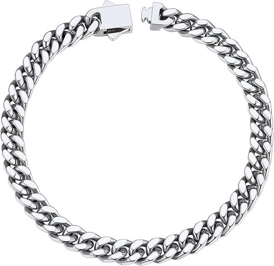ChainsHouse Stainless Steel Cuban Link Bracelet for Men, 5mm/7mm/9mm/12mm Width, 7.5"/8.3"/9" Length, Black/18K Gold Plated Chain Wrist Bracelets for Men, with Gift Box