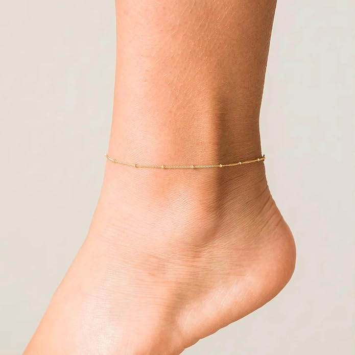Gold Plated Ankle Bracelets For Women Waterproof,18k Gold Plated Anklets Layered Thin Snake Chain Herringbone Anklets Non Tarnish Stainless Steel Dainty Summer Jewelry Set Gift For Women