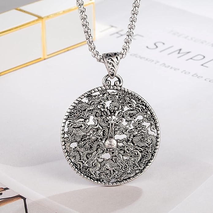 Dankadi Men 100% 925 Sterling Silver Necklace Vintage Design Dragon Pendant Silver Jewelry For Men Gift 18-28 Inch Box Chain- Italy