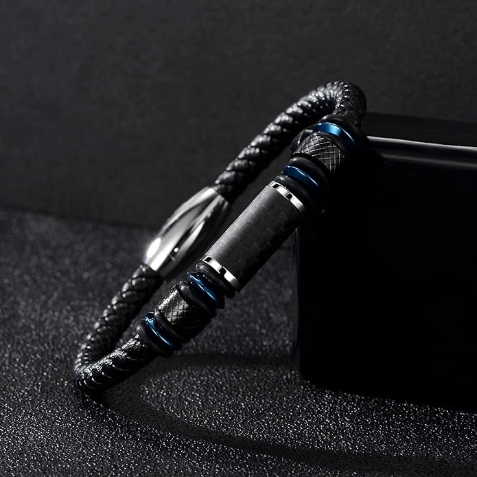 Men's Stainless Steel Two-Tone Square Link diamond Bracelet in Black & Blue Ion-Plated Black