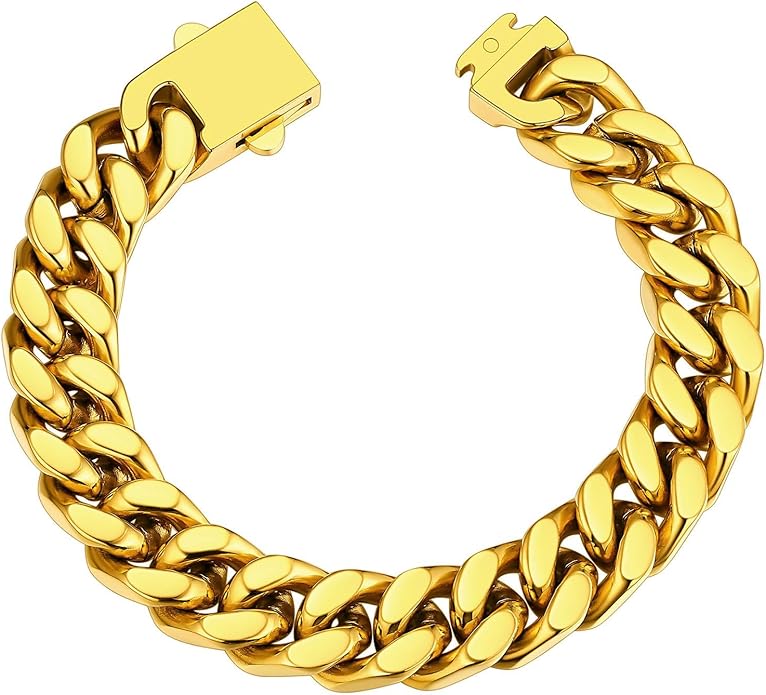 ChainsHouse Stainless Steel Cuban Link Bracelet for Men, 5mm/7mm/9mm/12mm Width, 7.5"/8.3"/9" Length, Black/18K Gold Plated Chain Wrist Bracelets for Men, with Gift Box