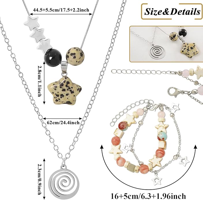 Multilayer Y2k Star Necklace Fairy Grunge Bracelets Set Handmade Fairycore Grunge Jewelry Gothic Swirl Star Necklace Punk Rock Roll Music Guitar Grunge Accessories for Women Men