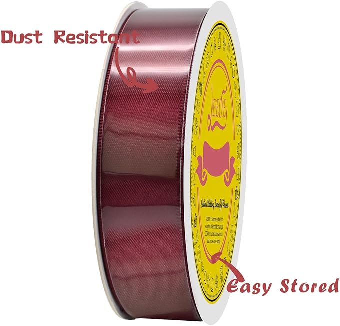 LEEQE Double Face Sherry Satin Ribbon 7/8 inch X 25 Yards Polyester Sherry Ribbon for Gift Wrapping Very Suitable for Weddings Party Hair Bow Invitation Decorations and More