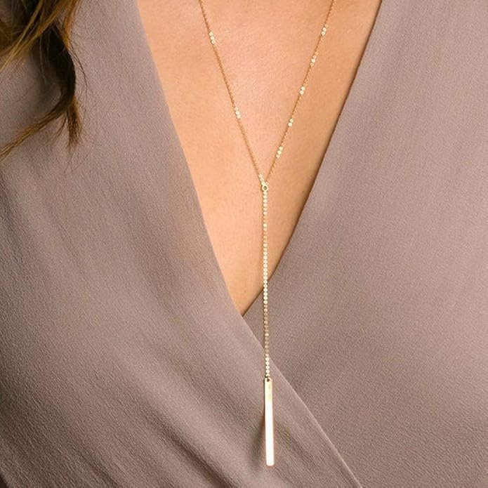 Turandoss Dainty Layered Choker Necklace, Handmade Y Pendant Necklace Multilayer Bar Disc Necklace Adjustable Layering Choker Necklaces for Women