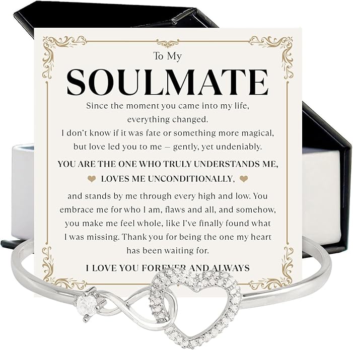 To My Soulmate Bracelet For Women With Heartfelt Message Card & Elegant Box, Bracelet For Girls, Soulmate Birthday, Wedding, Christmas Jewelry Gift From Boyfriend, Husband