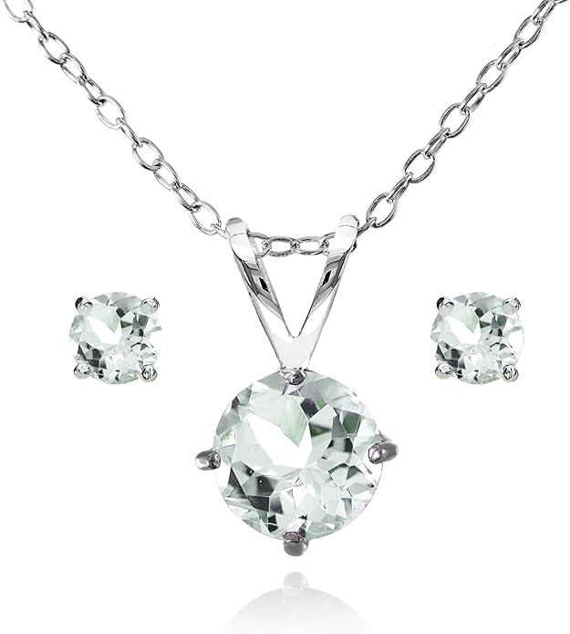 Jewelry Sets for Women, Necklace and Earring Sets for Women, Birthstone Jewelry, Genuine or Synthetic Gemstone, Round Solitaire, Pendant Necklace, Stud Earrings, Sterling Silver Jewelry or Gold Flash