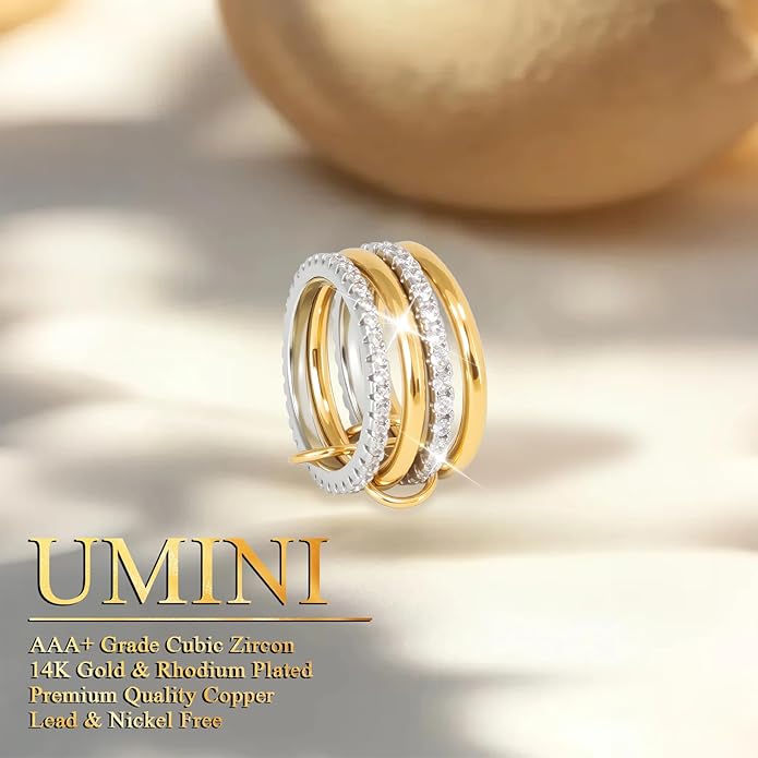 18K Gold plated Stackable Rings For Women Silver And Gold Stackable Ring Set Cubic Zircon Mixed Metal Rings For Engagement Wedding Birthday Valentine's Day Mother's Day Gift