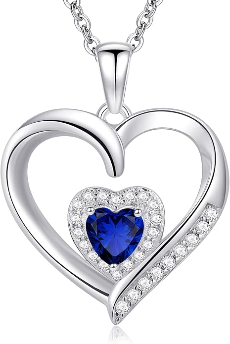 GLIVEOR Heart Birthstone Necklace for Women,S925 Sterling Silver Necklace Birthstone Necklace Heart Necklace for Women Birthday Jewelry Gifts for Women