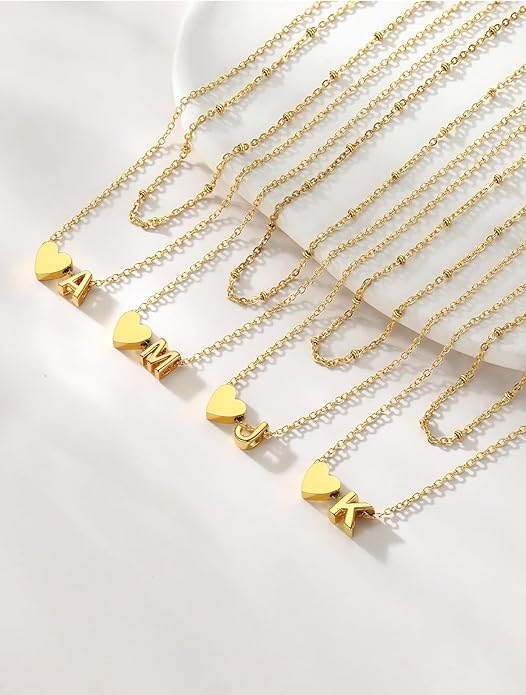 FOCALOOK Layered Initial Necklace for Women, 14K Gold Plated Choker Necklaces Stacks with Initial A-Z, Dainty Silver Heart Pendant Necklace Personalized Birthday Women Jewelry
