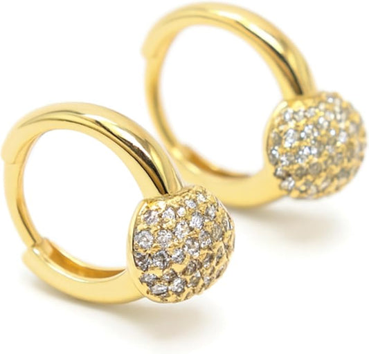 Tone Huggie Hoop Earrings-Opener CZ Ball Accent, 15mm Small Hoops.KT0026