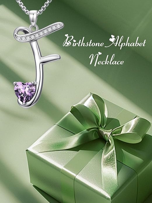 Christmas Gifts for Women Alphabet A to Z Initial Birthstone Pendant Necklaces for Women - 18k White Gold Plated Personalized Name Jewelry Valentine Mothers Day Birthday Gifts for Women Her Girlfriend