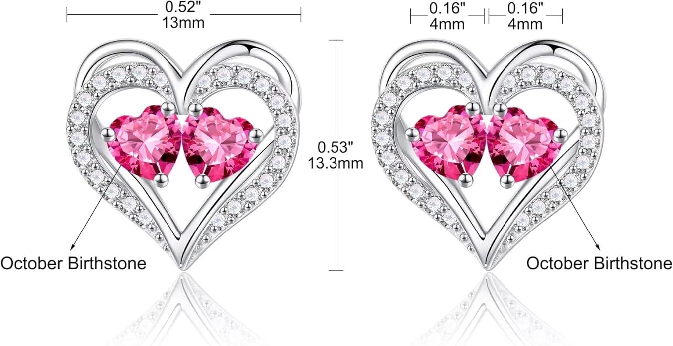 Iefil Birthstone Earrings for Women - 925 Sterling Silver Heart Earrings Anniversary Birthday Gifts for Women Wife Girlfriend Mom