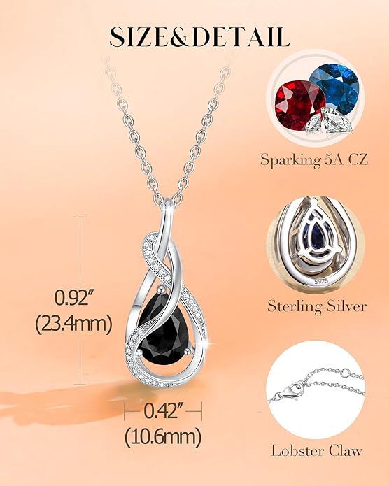 FANCIME TimelessTie Birthstone Necklace for Women White Gold Plated Sterling Silver Ribbon Design Jewelry Knot Pendant Fine Jewelry Gemstone Birthday Graduation Anniversary Christmas Gifts for Women Wife Mother Her