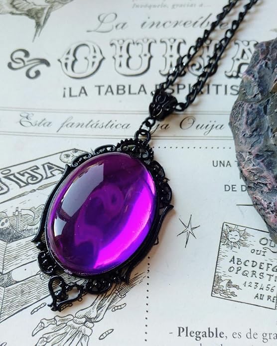 MIFYNN Gothic Stardust Crystal Cameo Necklace Red Purple Crystal Pendant Necklace Vintage Satan Demon Halloween Jewelry for Women