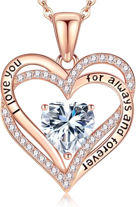 Vakki Birthstone Jewelry for Women Pendant Necklace 925 Sterling Silver Heart Necklace Birthday Gifts for Wife Daughter Girlfriend