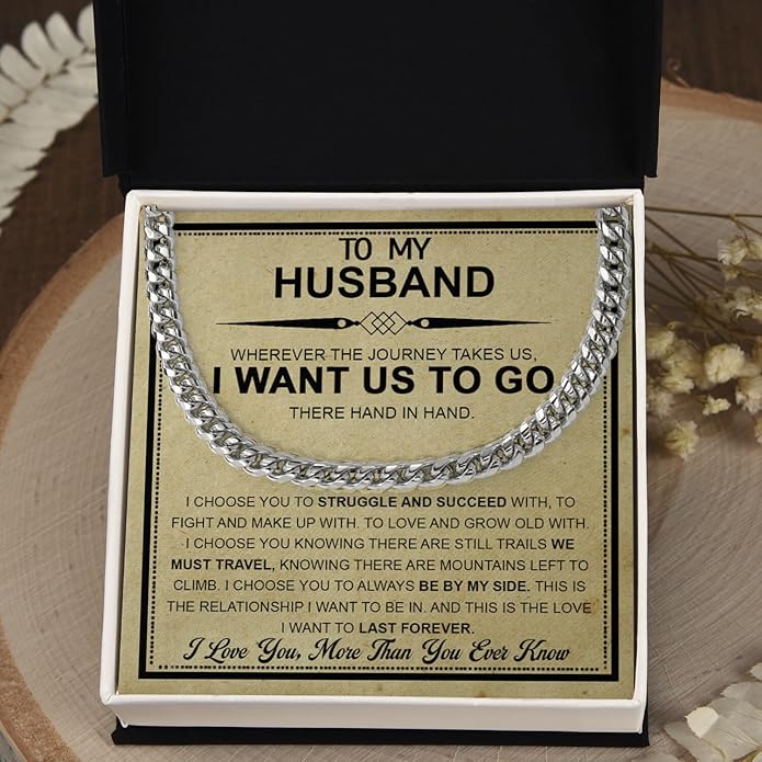 Mapileng Cuban Link Chain Necklace For Husband, Love You This Much To My Husband Classic Steel Jewelry Gift Birthday Christmas Anniversary Jewelry Gifts for Dad Brother Boyfriend Son