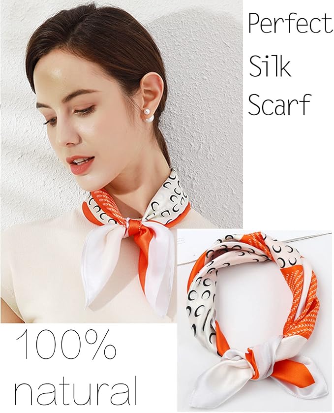 kcctoo 27.5" Mulberry Silk Feeling Head Scarf Women's Fashion Square Neck Satin Scarfs for Bag Hair Scarves Gift