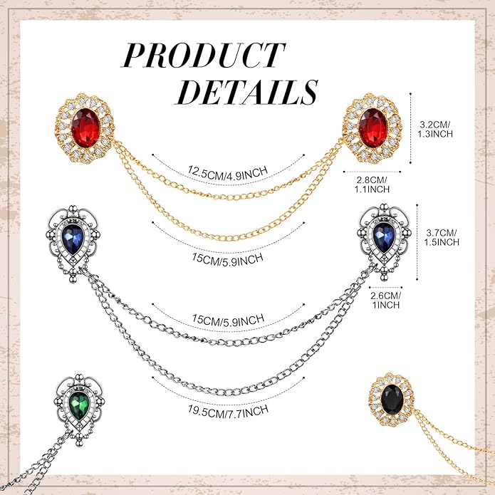 Vintage Sweater Shawl Chain Clips 4 Pcs Antique Cardigan Collar Holders Decorations Cardigan Clip Collar Pins Dress Sweater Collar Brooch for Women Girls Christmas Halloween