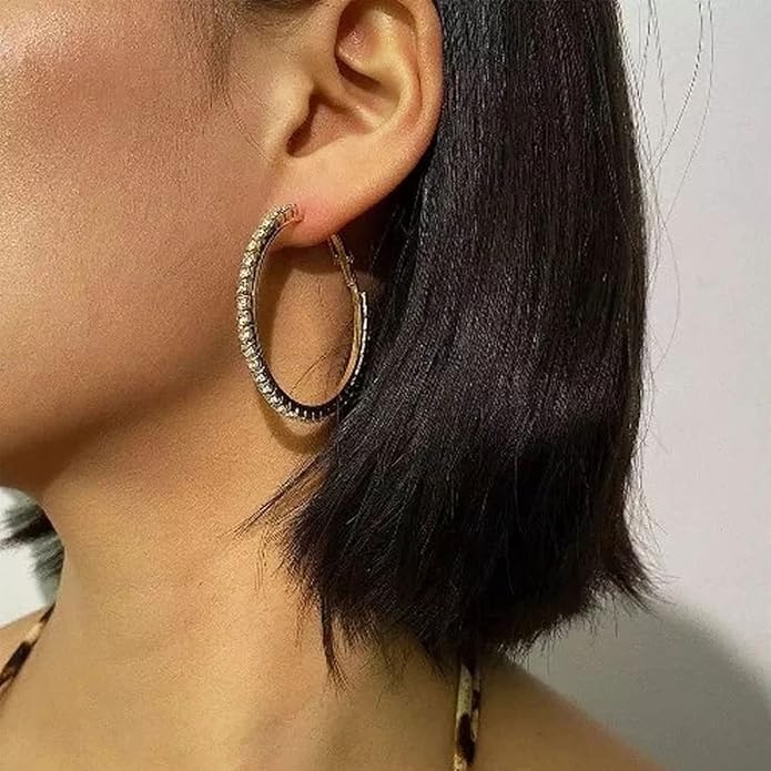 925 Sterling Silver Earrings Large Rhinestone Hoop Earrings Big Cubic Zirconia Hoop Earrings Thin Rhinestones Round Hoop Earrings for Women 20/30/40/50/60/70mm Sparkly Hoops With Crystals for Womens