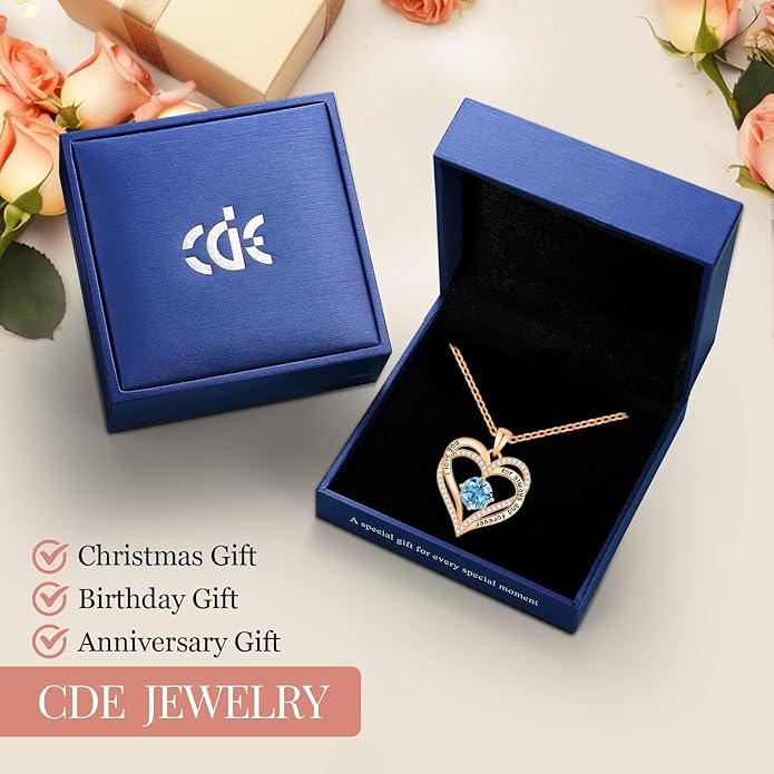 CDE Forever Love Heart Necklaces for Women, Mom, Girlfriend, Wedding Anniversary Birthday Mother Day Christmas Day Gift for Wife Girlfriend Jewelry with Birthstone Pendant