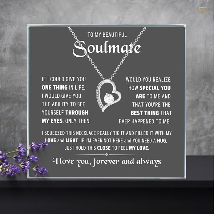 To My Soulmate Necklace For Women, Soul Mate Jewelry for Women, Future Wife Gifts, To My Wife Necklace from Husband, Gifts for Girlfriend, Pendant With Message Card