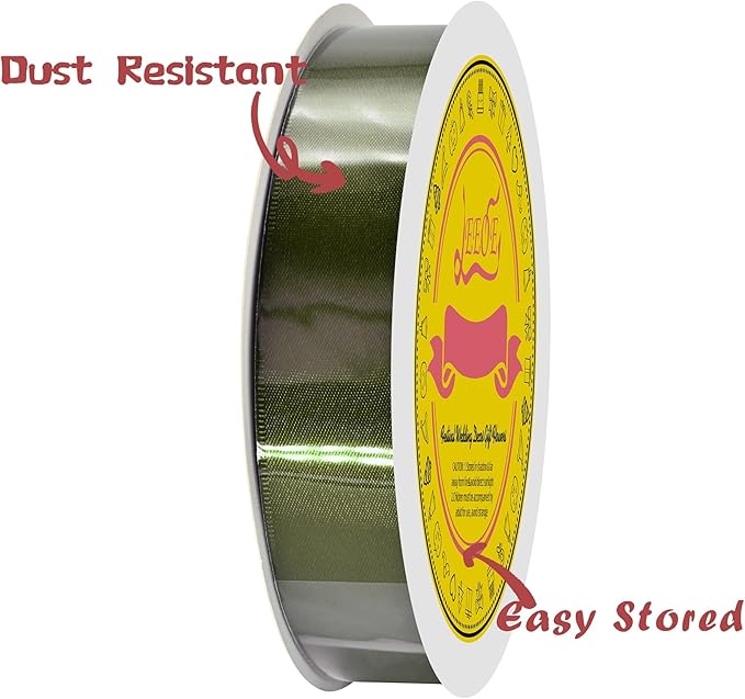 LEEQE Moss Double Face Satin Ribbon 1 inch X 50 Yards Spool Bright Colors Very Suitable for Weddings Gift Package Wrapping Dancer Wand Sewing Party Hair Bow Invitation Decorations and More