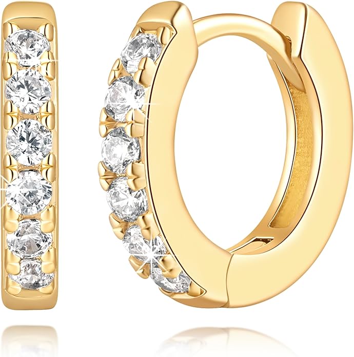 14K Gold Plated Earrings for Women 14K Gold Plated Hoop Earrings for Women Cubic Zirconia Shining Gold Plated Hoops Earring for Womens Hoop Lightweight Hoops Earring for Womens 12/14/16/20/25/30mm