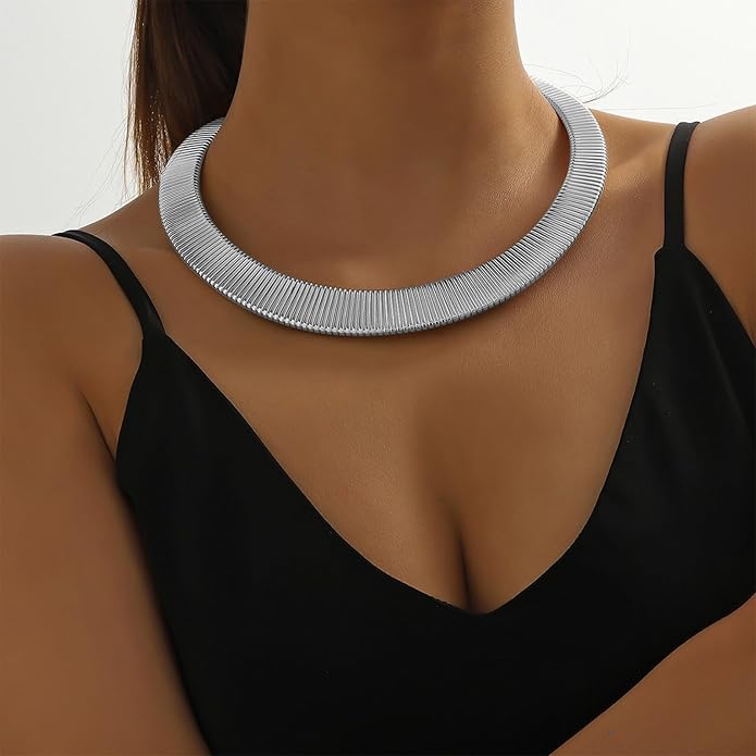 Collar Necklace for Woman Trendy Silver Choker Necklaces for Woman Statement Open Round Collar Choker Necklace