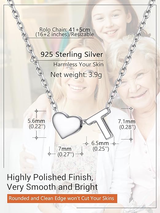 PROSILVER Initial Heart Necklace for Women, 925 Sterling Silver Tiny Heart Letter Necklace Siver, Gold Necklace, Come with Box