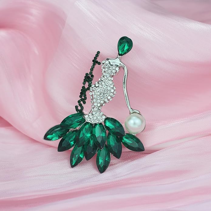 Greek Sorority Brooch Pin for Women Sorority Gift Paraphernalia Jewelry Green Rhinestone Pearl Brooch Pin Sisterhood Graduation Gift for Soror Sister