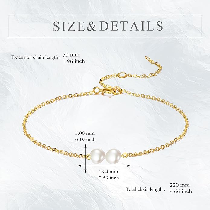 KECHO 14K Real Gold Freshwater Cultured Pearl Bracelet 14K Solid Gold Jewelry Anniversary Birthday Gift for Women