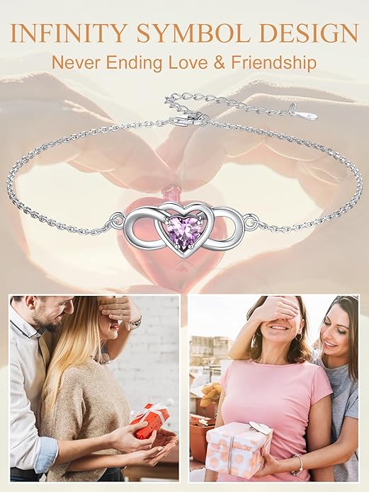 Custom4U Personalized Infinity Ankle Bracelets for Women 925 Sterling Silver Anklet Bracelet Endless Love Symbol Birthstone Charm Adjustable Foot Chain Jewelry Mothers Day Gifts for Mom Wife Women Her