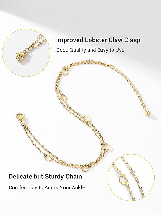PROSTEEL Stainless Steel Chain Anklets for Women, Silver/Gold Tone, Ankle Bracelets Hypoallergenic, 8-10.5 Inch Adjustable, Come with Box