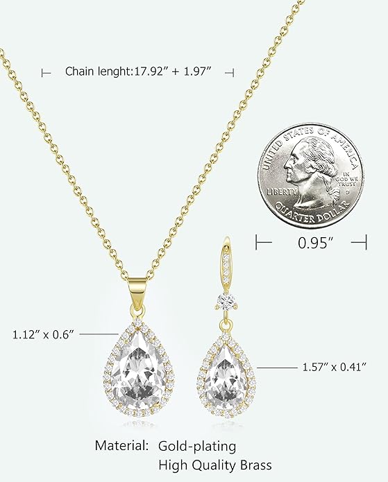 Sumonyo Women Jewelry Set Silver/Gold Plated Teardrop Pendant Necklace Dangle Drop Earrings Dangling Sets Birthstone Crystals Rhinestone,Birthday Anniversary Wedding Mother’s Day Gifts for Women