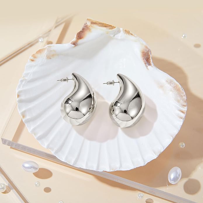 Gacimy Teardrop Earrings Dupes for Women 14K Gold Plated, Chunky Drop Earrings for Women with 925 Sterling Silver Post