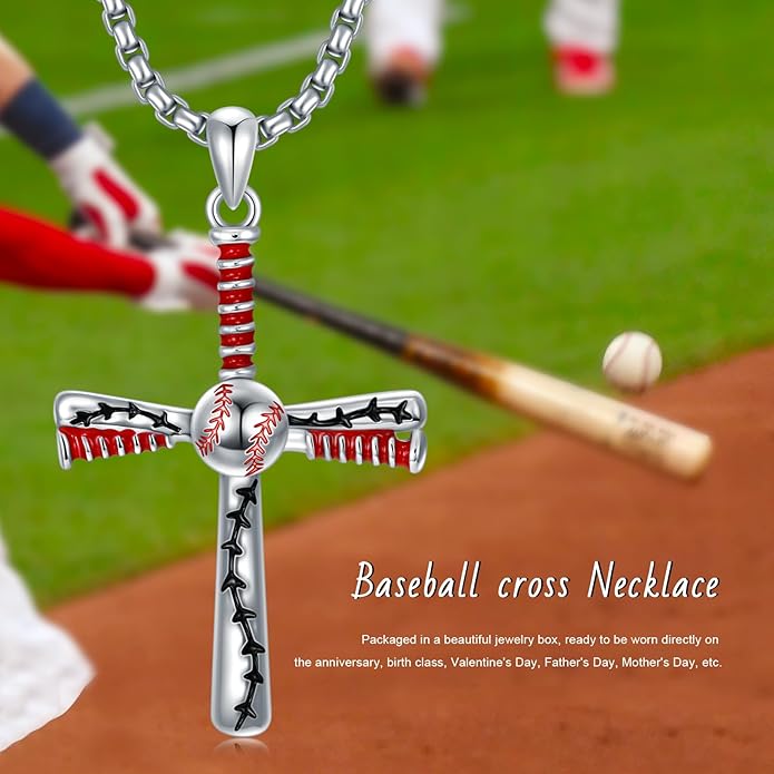 Taioiat Baseball Necklace for Men 925 Sterling Silver Sports Necklace Baseball Cross Necklace Jewelry Gifts for Women Men