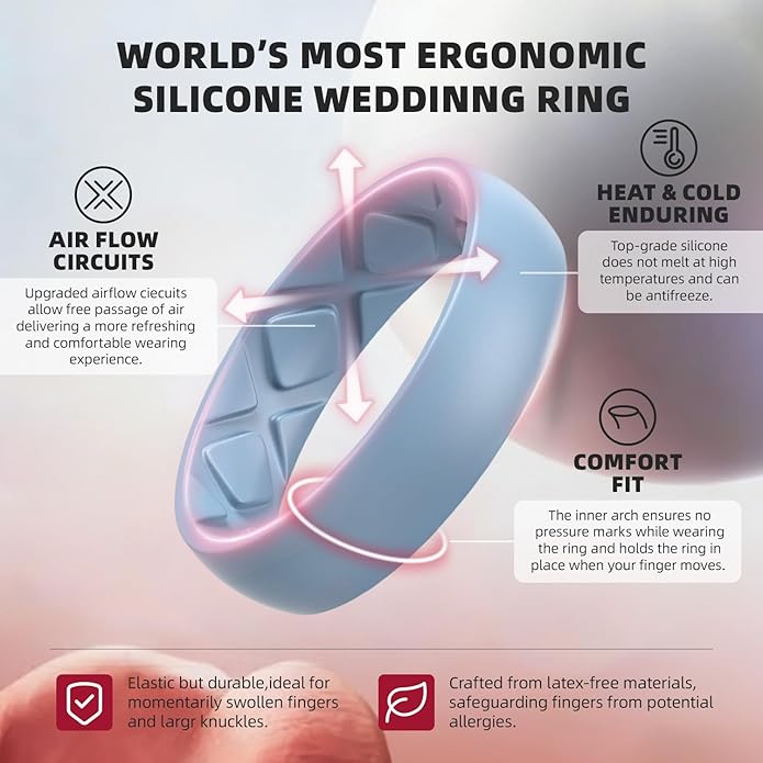 Egnaro Women's Bridal Rings Sets, 6mm Wide, 2mm Thick, Silicone Wedding Rubber Band with Half Size, Inner Arc Ergonomic Breathable Design